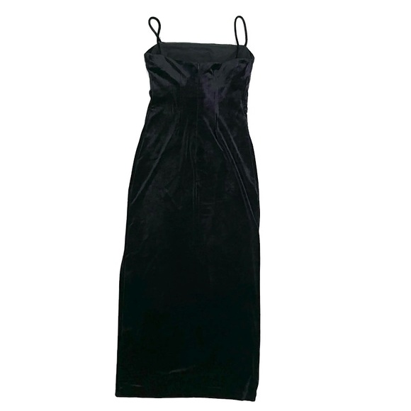 Black Velvet Evening Cocktail Dress Red Accents Spaghetti Straps Slit Women’s 12 - Picture 9 of 17